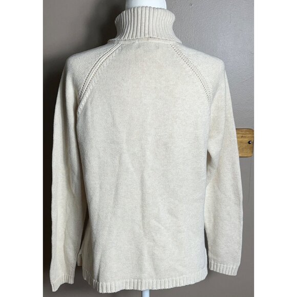 Jeanne Pierre Sweater Vtg Ecru Cotton Turtleneck Preppy Classic Cozy Womens M - Picture 3 of 8